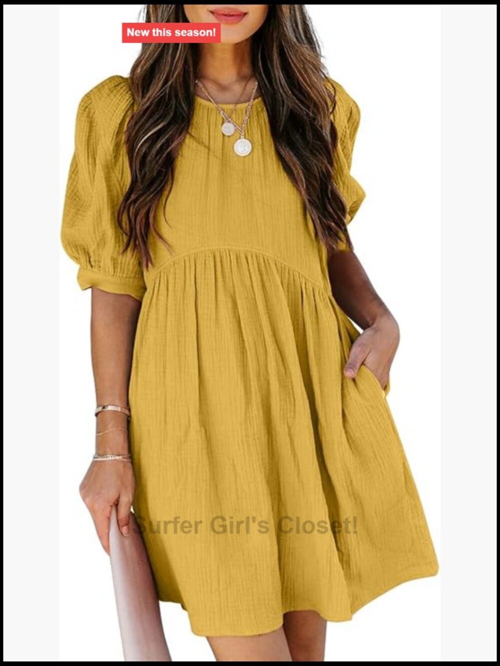 Puff Sleeve Babydoll Mini Dress Cotton Summer Casual Shift